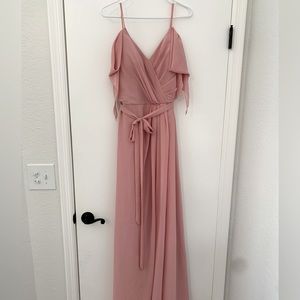 Blush A-Line V Neck Floor Length Bridesmaid Dress